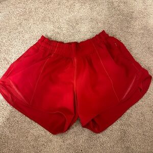 Dark red lululemon hotty hot shorts